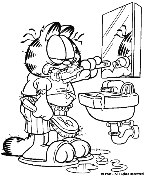 coloriage garfield se brosse les dents